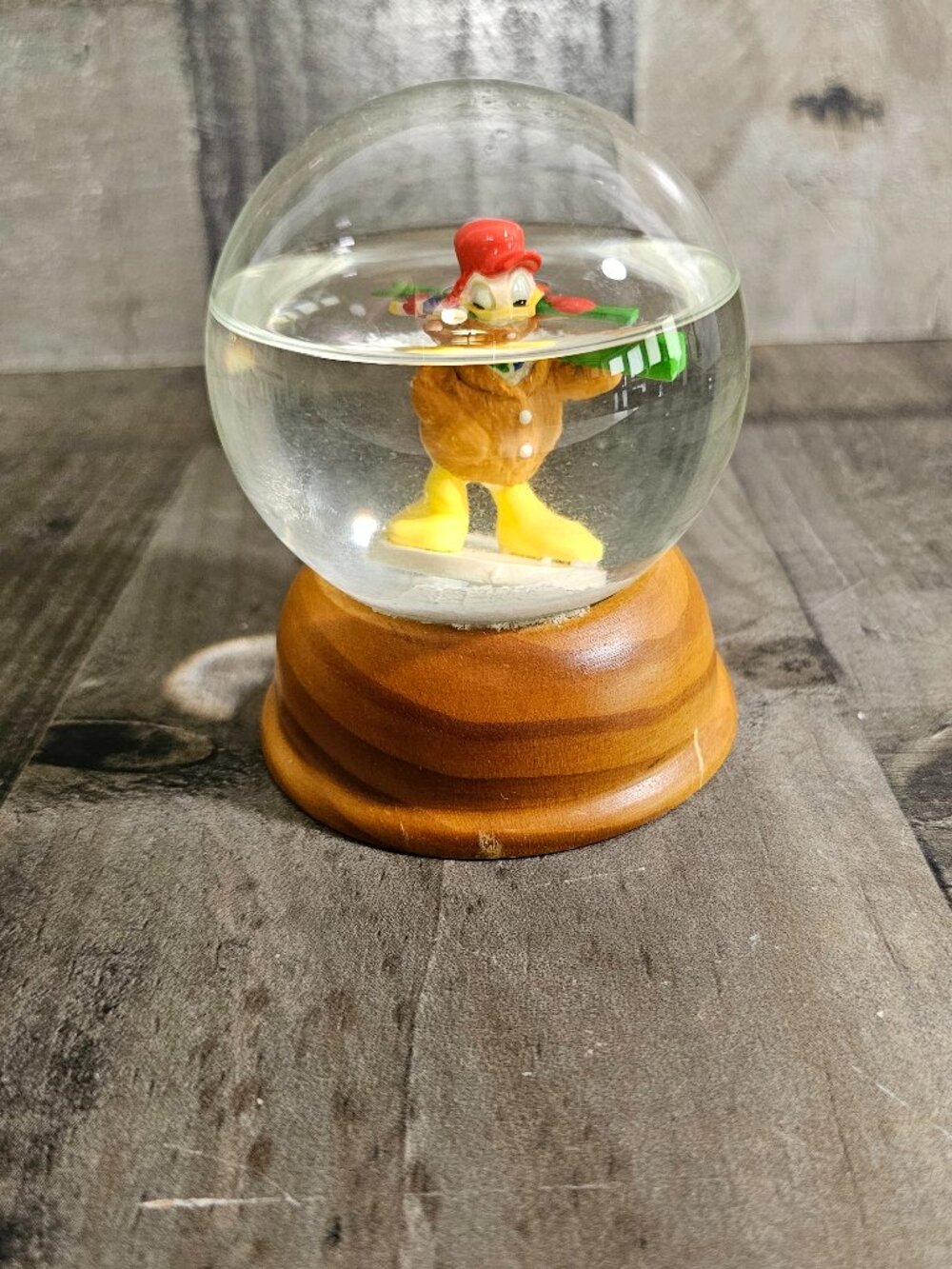 Disney Limited Edition Crystal Snow Globe Donald Duck Water Globe Wood Base